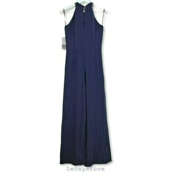 NWT JULIA JORDAN Sleeveless Twist Halter Neck Wide Leg Striped Jumpsuit - Picture 8 of 10